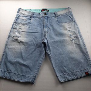 MCD MORE CORE DIVISION Mens Denim Shorts Size 46 Light Wash Distressed Jeans